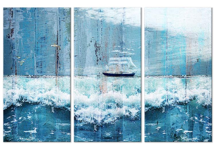 Canvas Blue Water - A Sailing Ship Floating on Foamy Ocean Waves