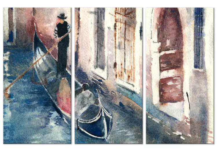 Canvas Venice Canal - Watercolor View With Gondola on a Sunny Day