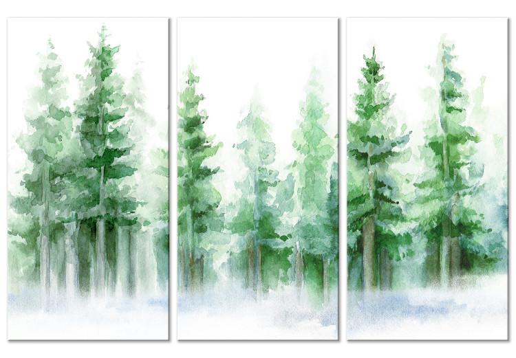 Canvas Trees Painted With Watercolor - Spruce Forest in White and Green Colors