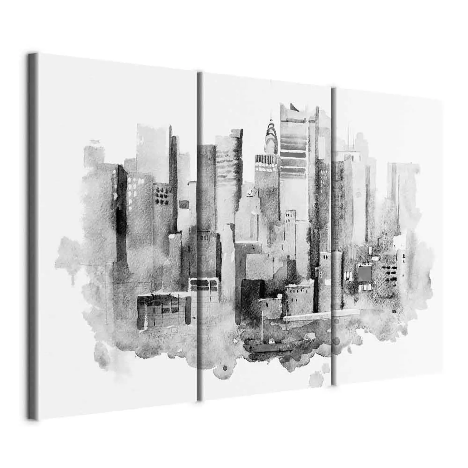 Canvas Print Monochromatic Architecture - Urban Landscape Painted in Watercolor