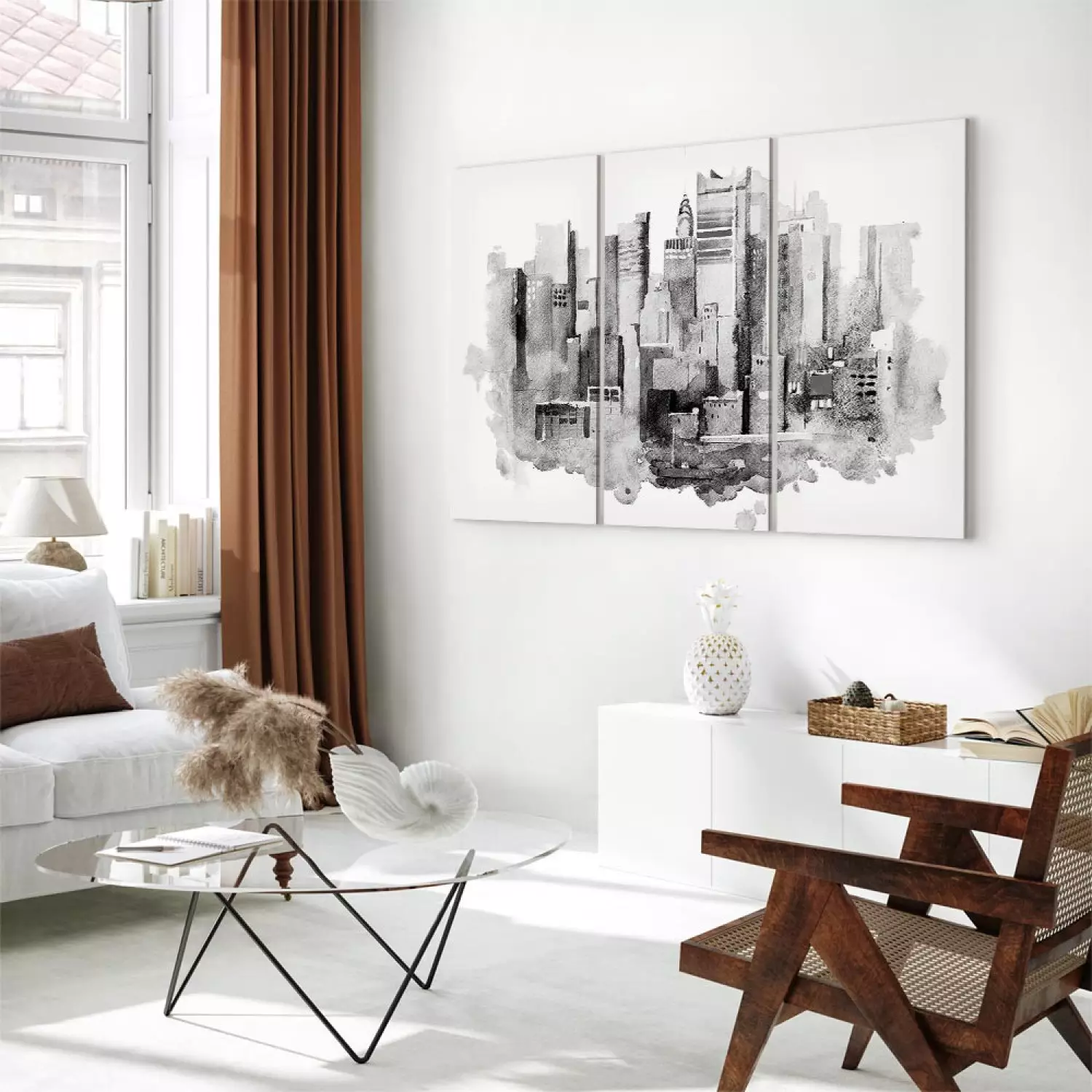 Canvas Print Monochromatic Architecture - Urban Landscape Painted in Watercolor