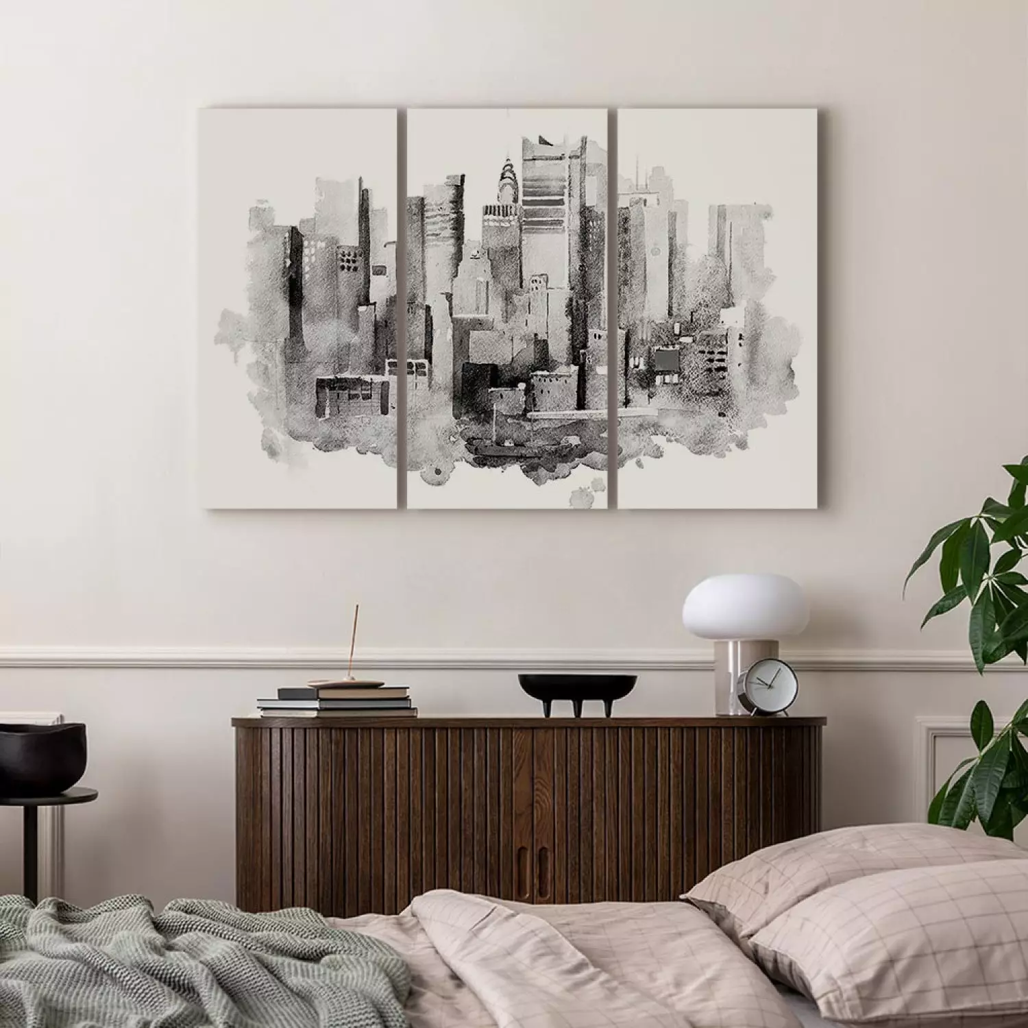 Canvas Print Monochromatic Architecture - Urban Landscape Painted in Watercolor