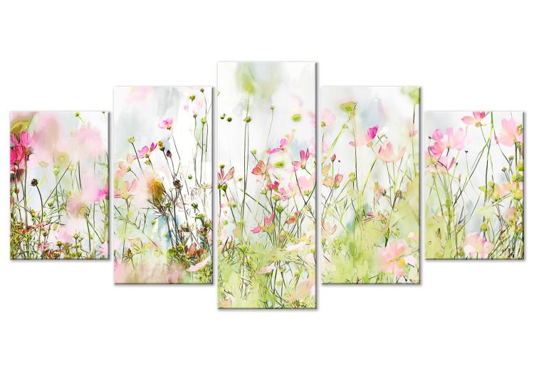 Canvas Flowery Meadow - Field Vegetation in Spring’s Bright Glow