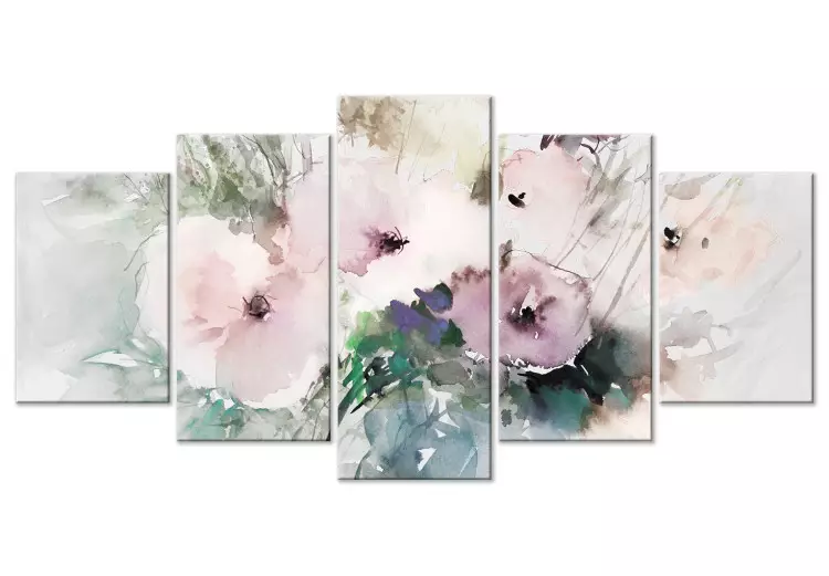 Canvas Floral Composition - Watercolor Bouquet Full of Flowers