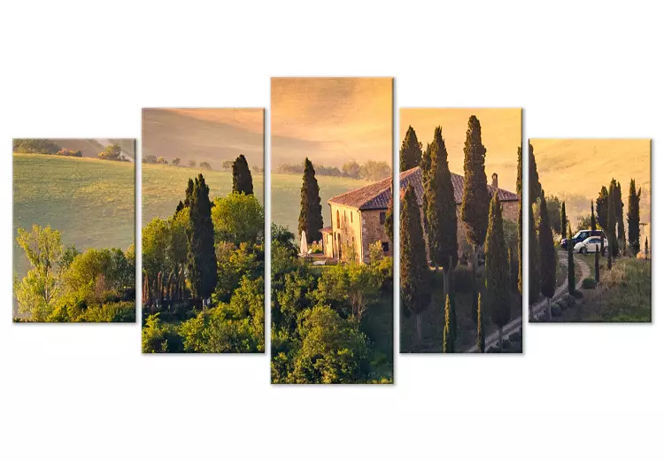 Canvas Tuscan Hills - Italian Landscape With Cottage and Sunny Fields