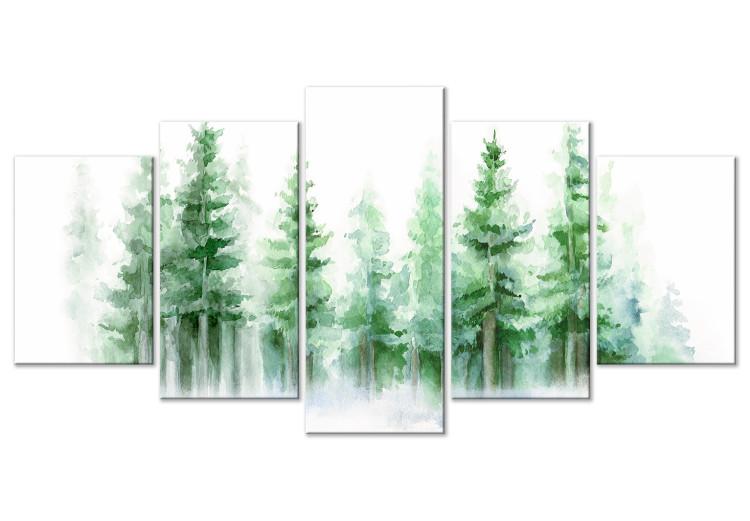 Canvas Spruce Forest - Trees Painted With Watercolor in Delicate Colors