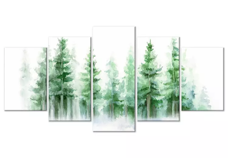 Canvas Spruce Forest - Trees Painted With Watercolor in Delicate Colors
