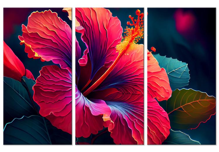 Canvas Lovely Flower - Original Multicolored Hibiscus Flower With Leaves