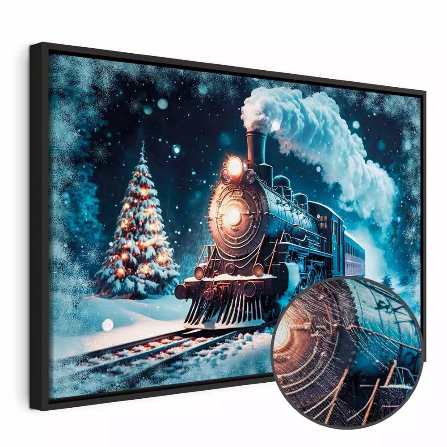 Canvas Wall Art Christmas Train - Steam Locomotive Driving Through a Snowy  Forest at Night - bimago