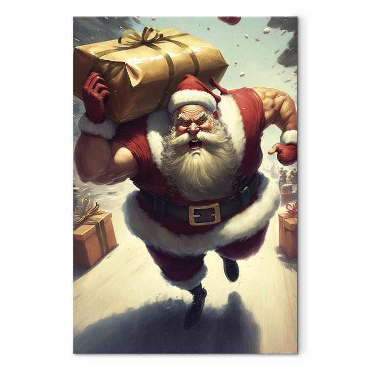 Canvas Christmas Madness - Muscular Santa Claus Carrying a Big Gift