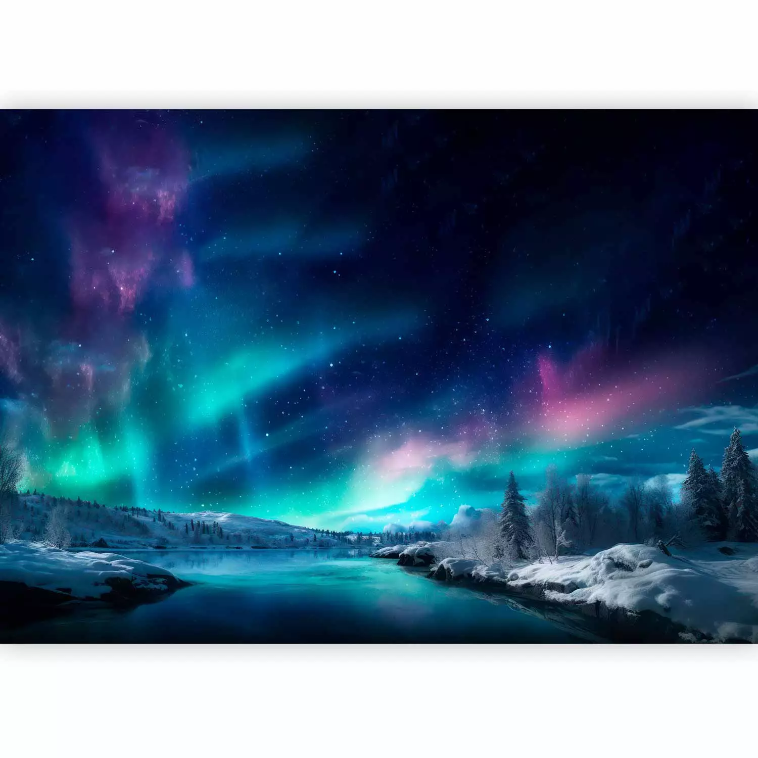 Wall Mural A Spectacle of Nature Colorful Aurora Borealis in the Night Sky Above the Forest bimago