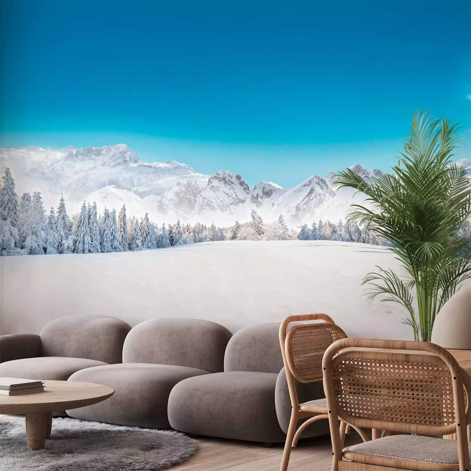 Wall Mural Winter Landscape - Mountain Peaks and Forests Covered With Snow