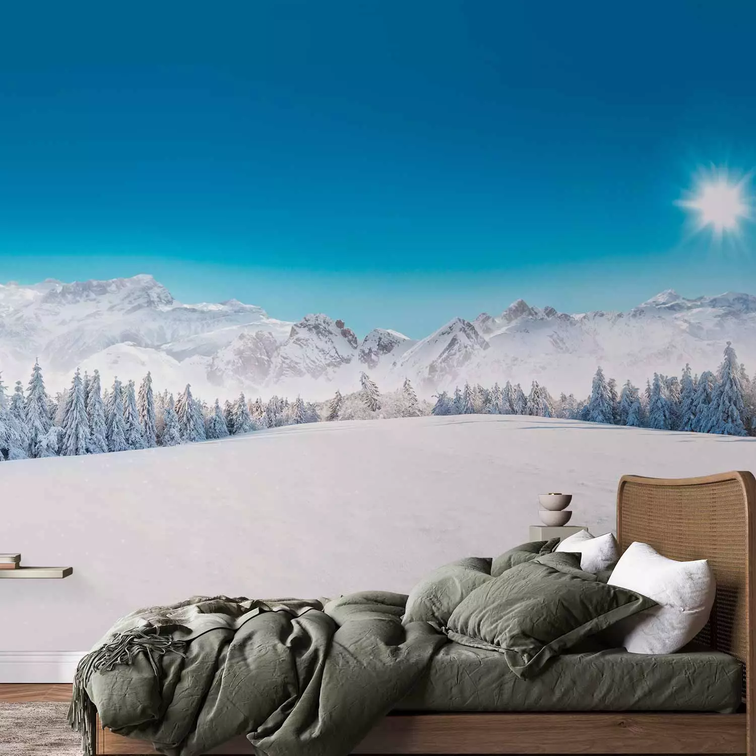 Wall Mural Winter Landscape - Mountain Peaks and Forests Covered With Snow