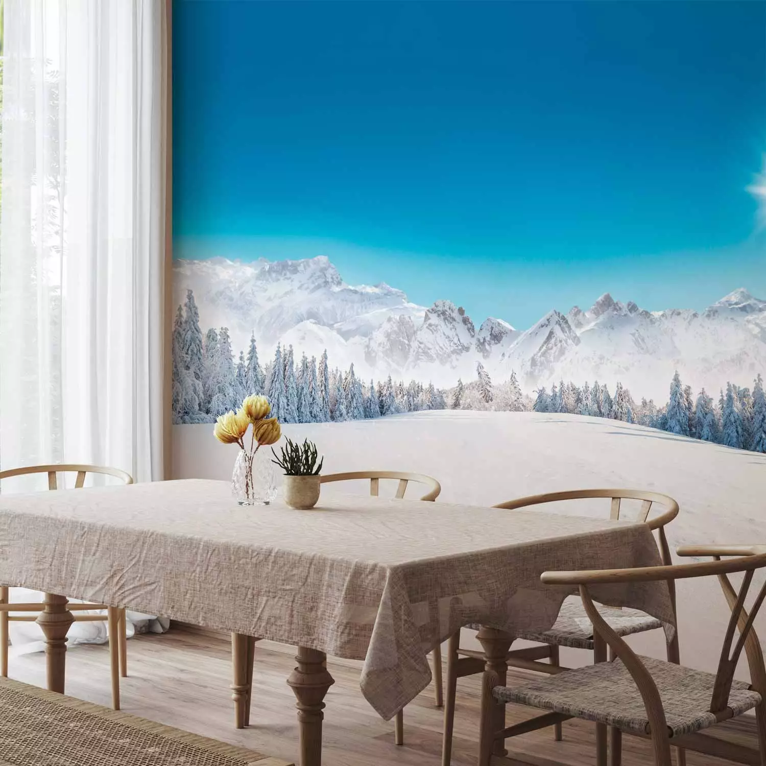 Wall Mural Winter Landscape - Mountain Peaks and Forests Covered With Snow