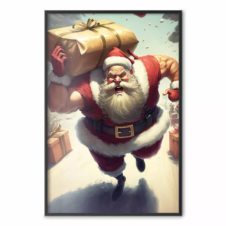 Christmas Madness - A Muscular Santa Claus Carrying a Gift