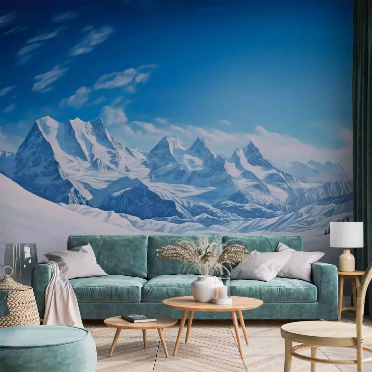 Winter Landscape - Clearing and Mountain Peaks Covered With Snow