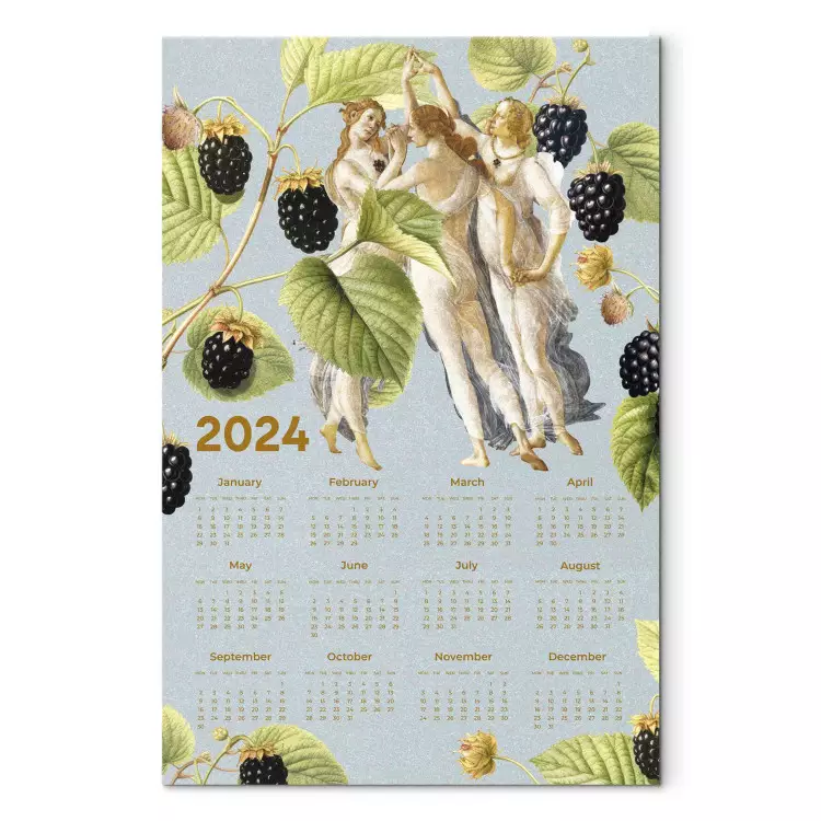 Canvas Calendar 2024 - Three Graces on a Background Collage With Botanical Illustration