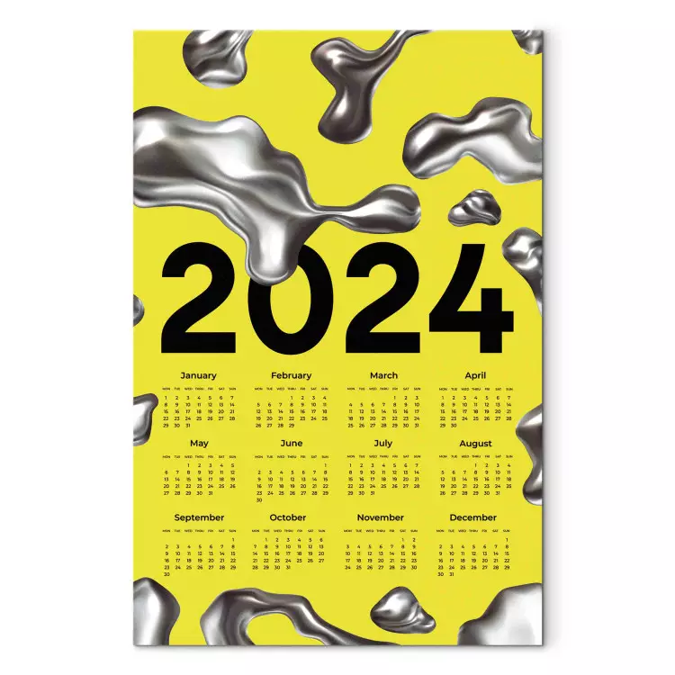 Canvas Calendar 2024 - Background With Silver Three-Dimensional Shapes