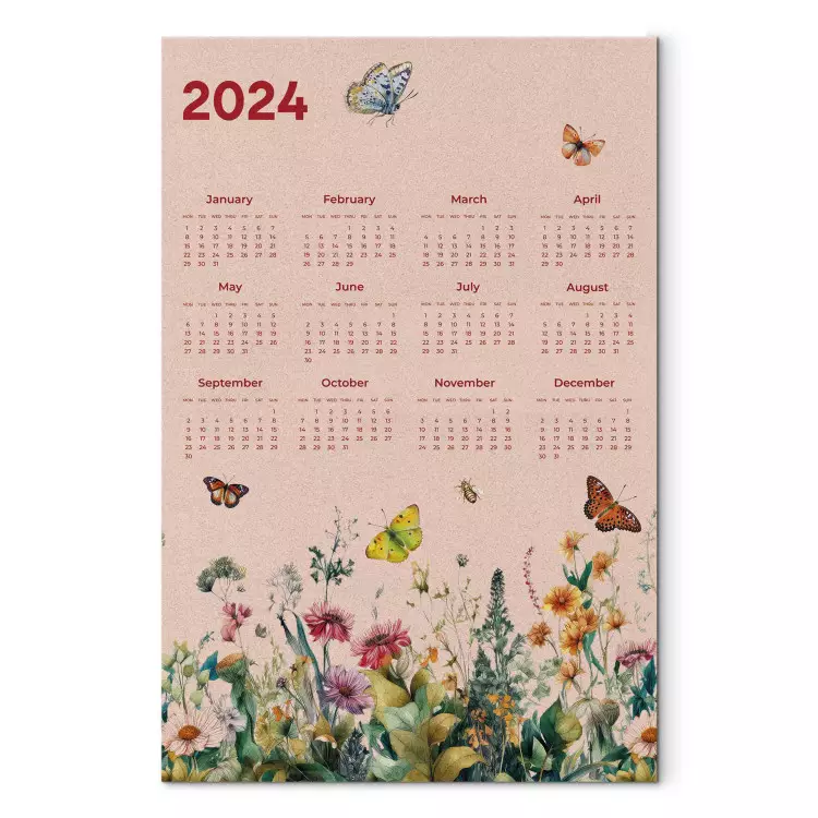 Canvas Calendar 2024 - Beautiful Butterflies Flying Over a Blooming Meadow