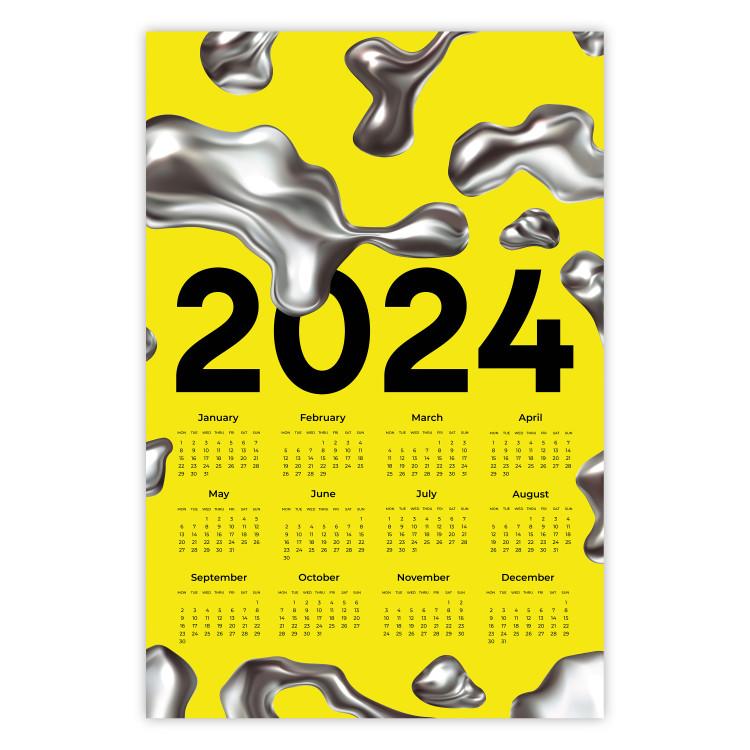 Poster Calendar 2024 - Yellow Background With Silver Three-Dimensional Shapes