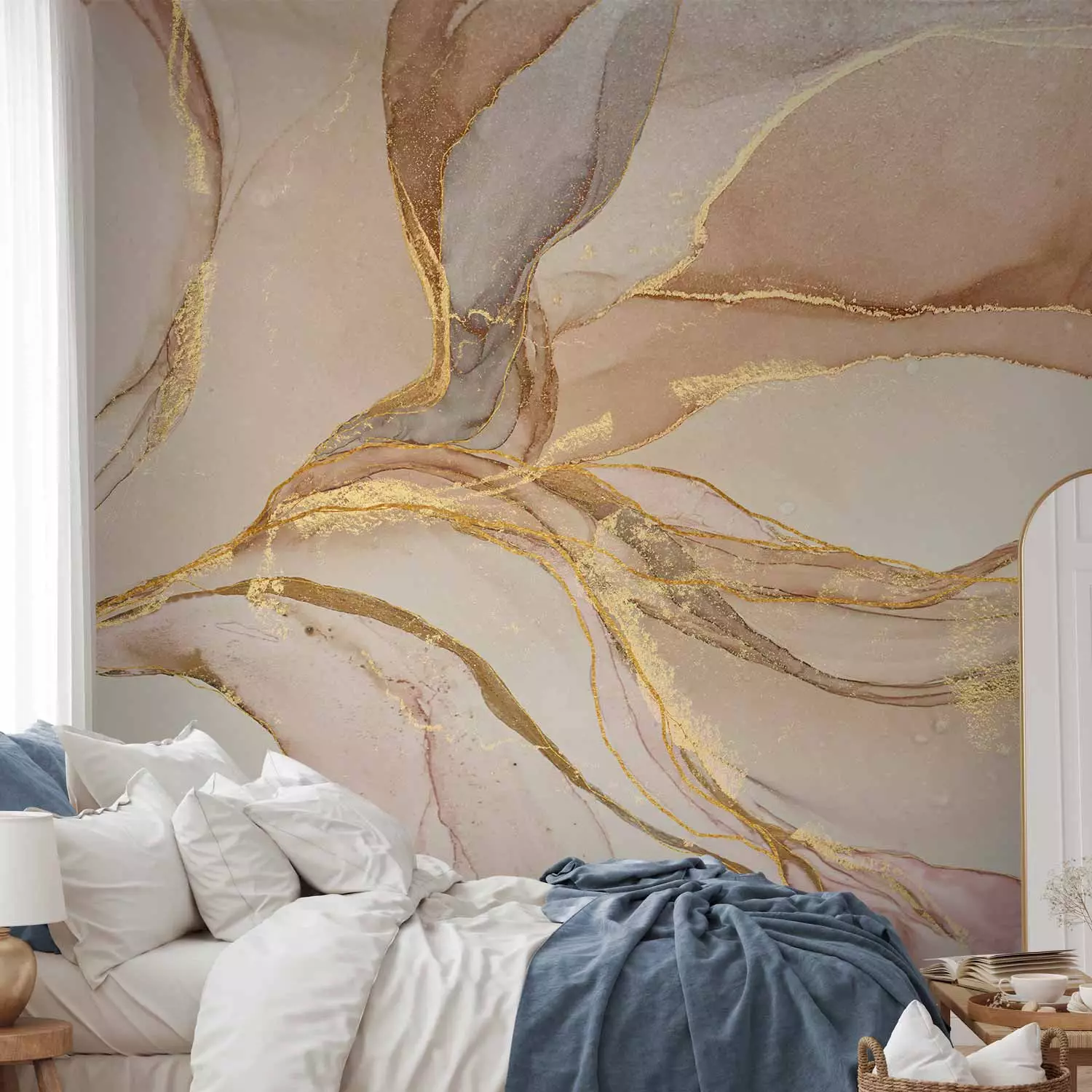 Photo Wallpaper Desert Abstraction - Beige Composition Imitating Marble