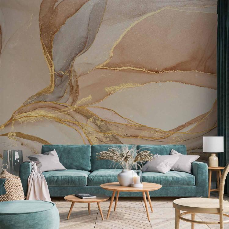 Wall Mural Desert Abstraction - Beige Composition Imitating Marble