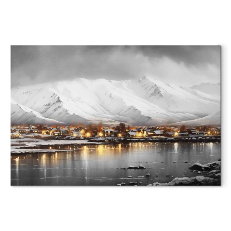 Canvas Reykjavik - Icelandic Landscape with Snow-Capped Mountains