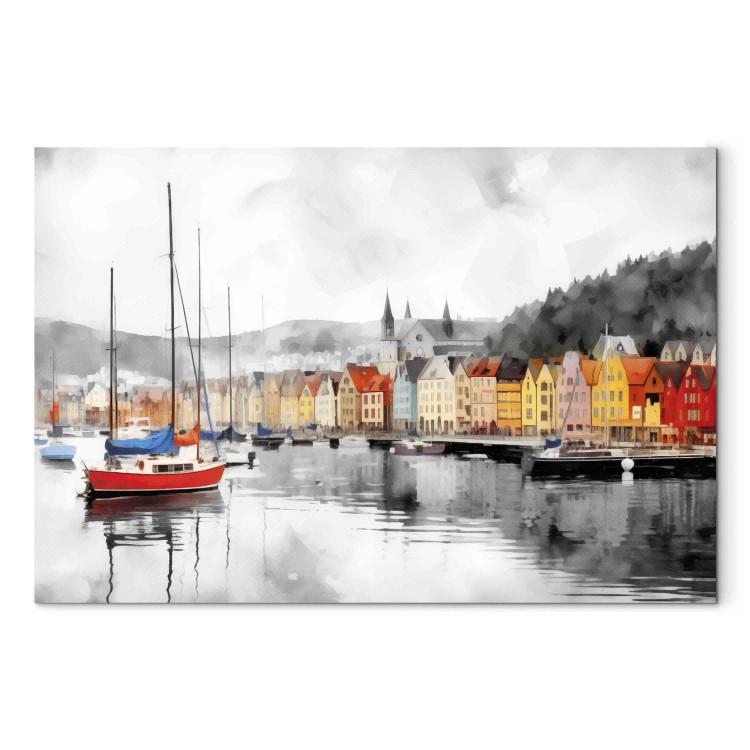 Canvas Bergen - Norwegian Port With Colorful Houses in the Background