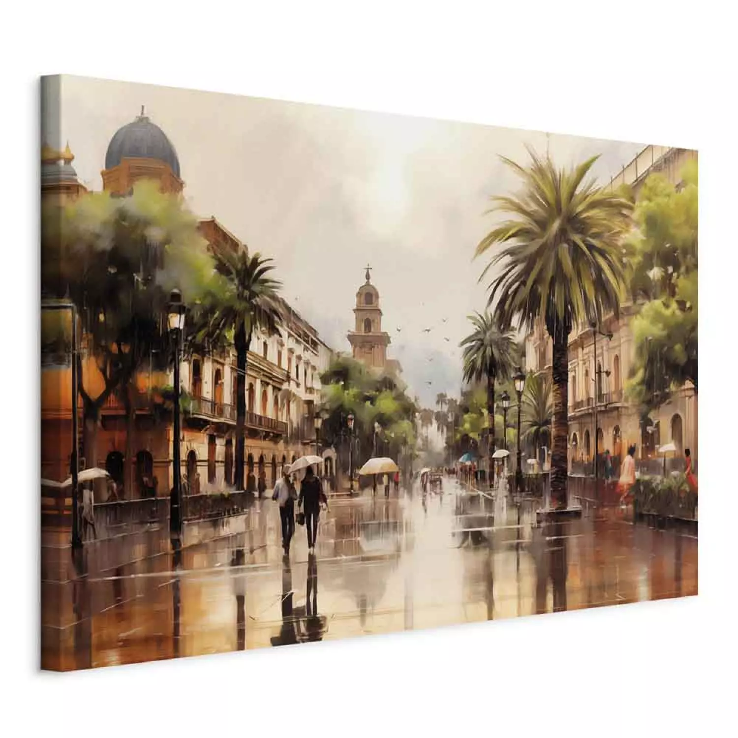 Canvas Art Print Palermo, Sicily - Rainy City Streets with Palms
