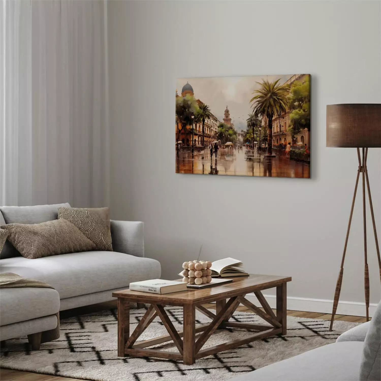Canvas Art Print Palermo, Sicily - Rainy City Streets with Palms