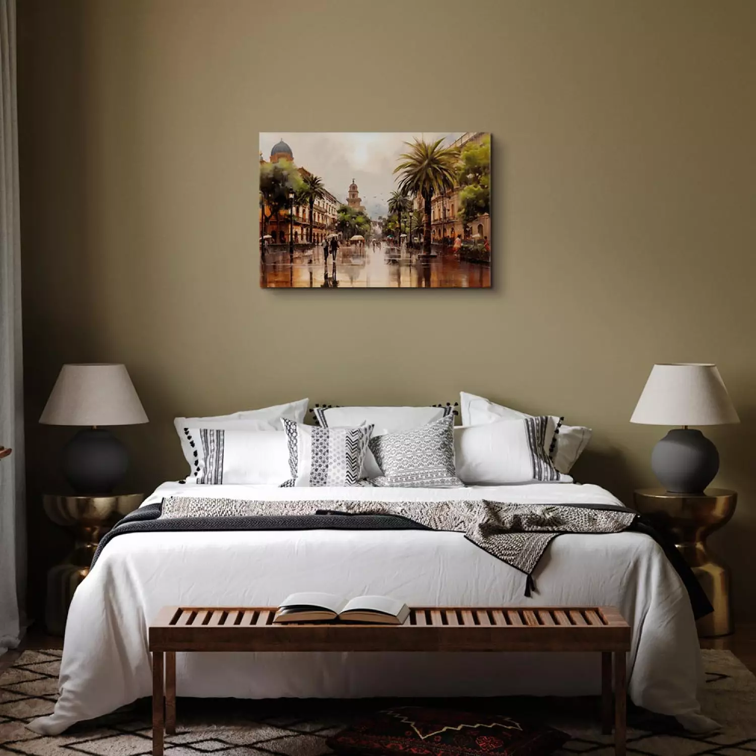 Canvas Art Print Palermo, Sicily - Rainy City Streets with Palms