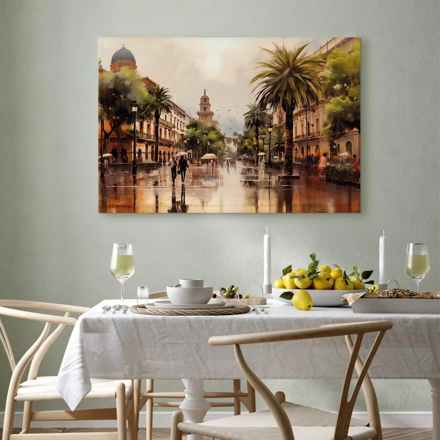 Canvas Art Print Palermo, Sicily - Rainy City Streets with Palms
