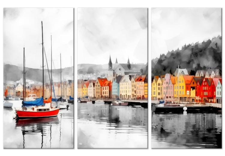Canvas Bergen - Vibrant Norwegian City Port with Boats