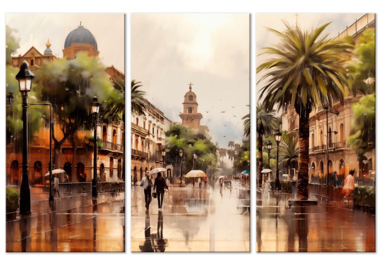 Canvas Palermo, Sicily - Rainy Street in Italian City with Palms