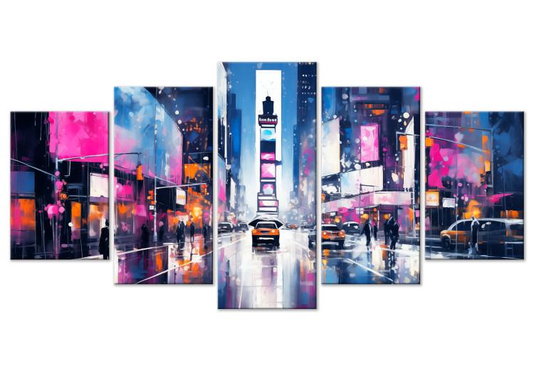 Canvas Neon Lights of New York - A Pink Panorama of Manhattan Architecture
