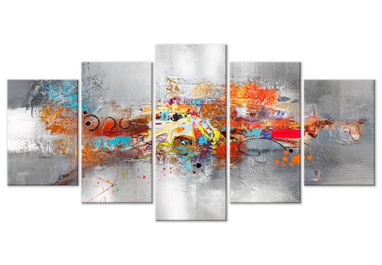 Canvas Colorful Abstraction - Expression in Vivid Colors on a Silver Background