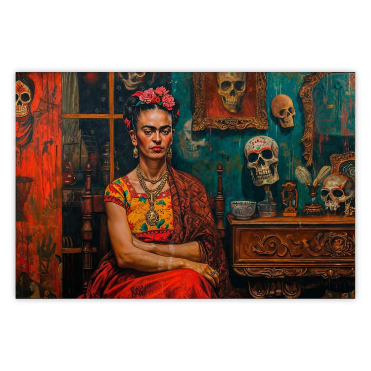 Poster Frida in a Room - A Composition With the Artist Sitting Among Skulls