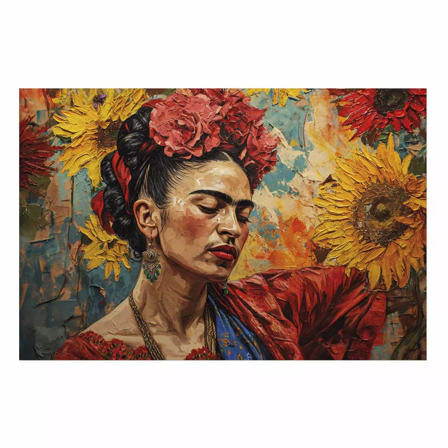 Portrait of Frida A Woman Against a Background of Sunflowers Inspired by Van Gogh