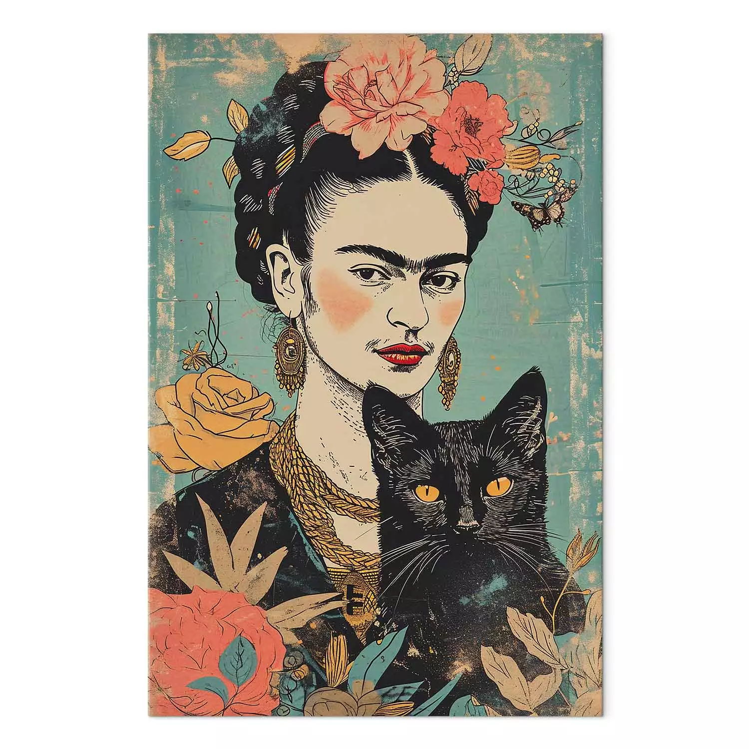 Large canvas print Frida Kahlo - A Portrait of the Japanese-Inspired Painter