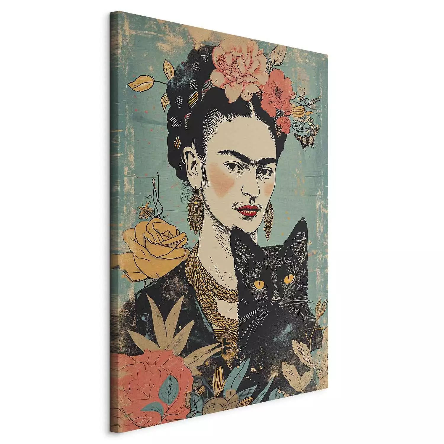Large canvas print Frida Kahlo - A Portrait of the Japanese-Inspired Painter