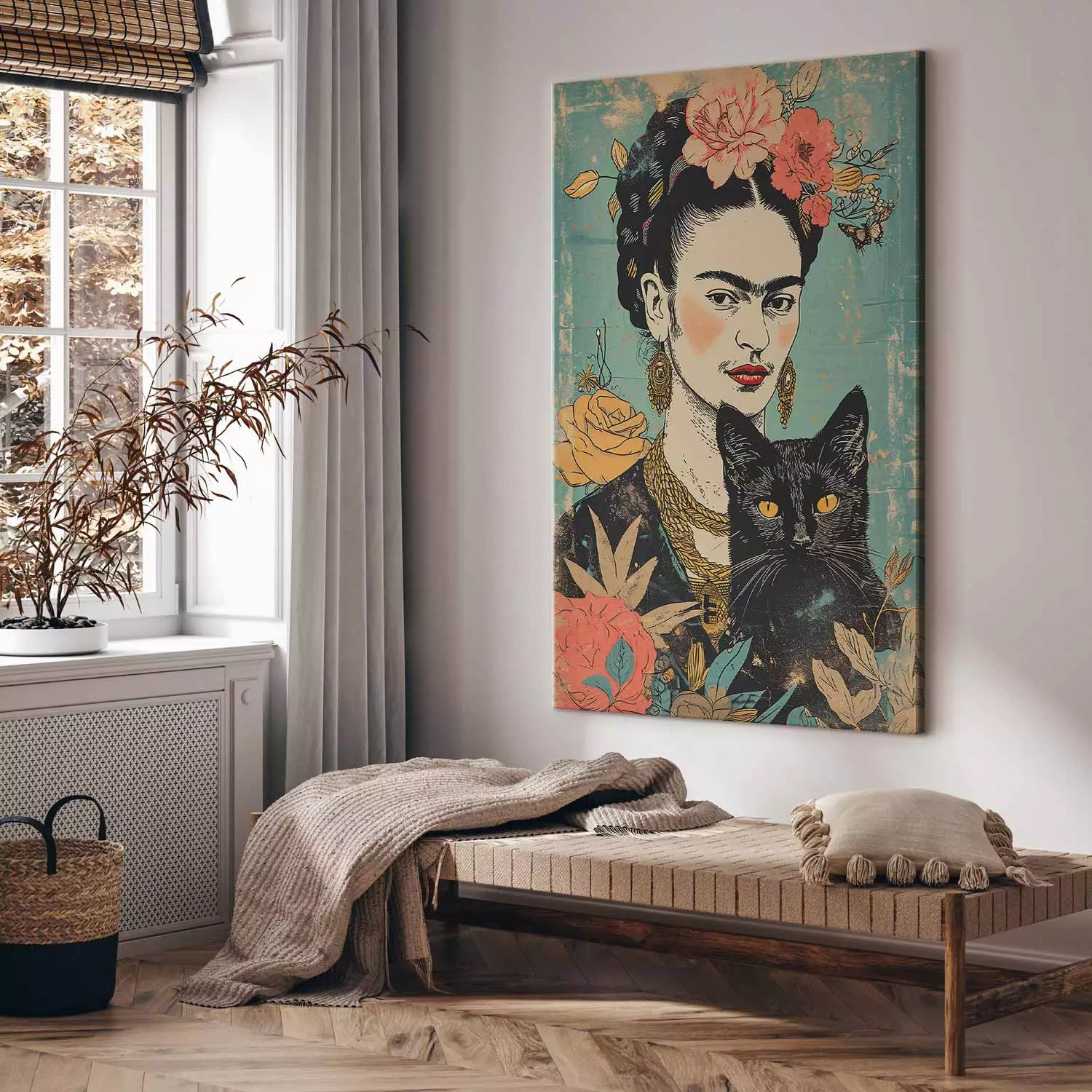 Large canvas print Frida Kahlo - A Portrait of the Japanese-Inspired Painter