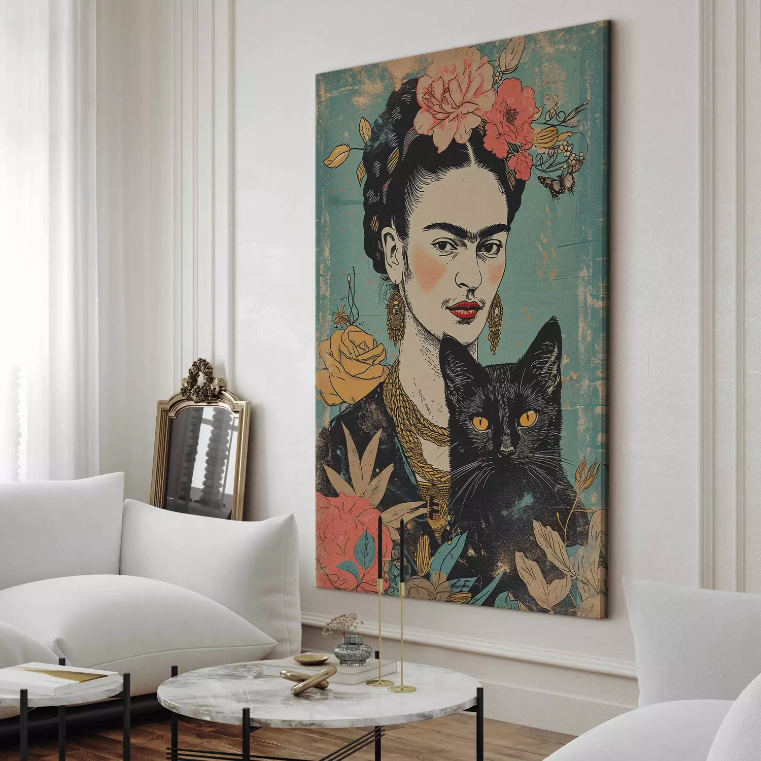 Large canvas print Frida Kahlo - A Portrait of the Japanese-Inspired Painter