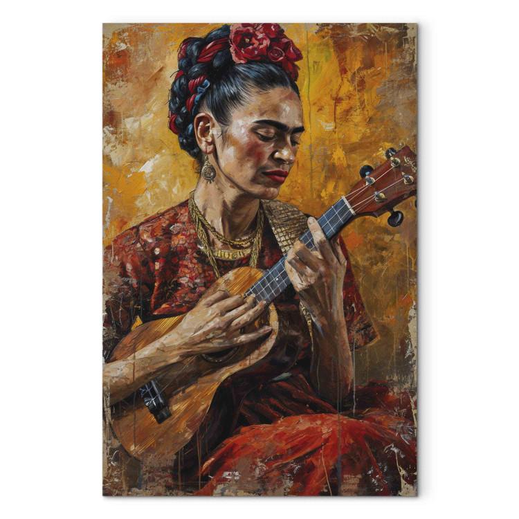 Large canvas print Frida Kahlo - Portrait of a Woman Playing the Ukulele in Brown Tones [Large Format]