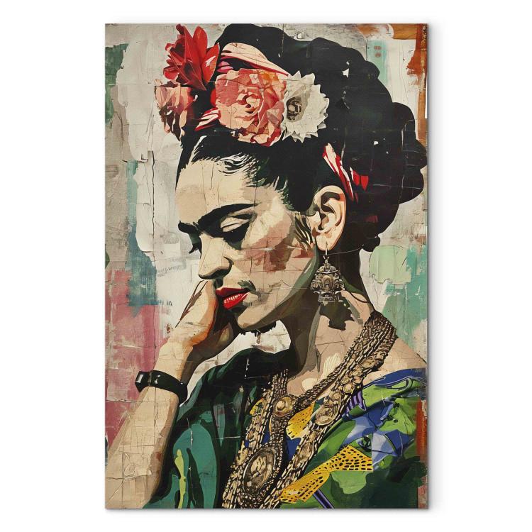 Large canvas print Frida Kahlo - A Colorful Portrait of a Woman on a Cracked Wall [Large Format]