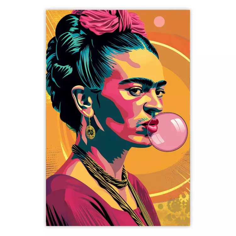 Poster Frida Kahlo - Portrait of the Painter With Bubble Gum in Pop-Art Style
