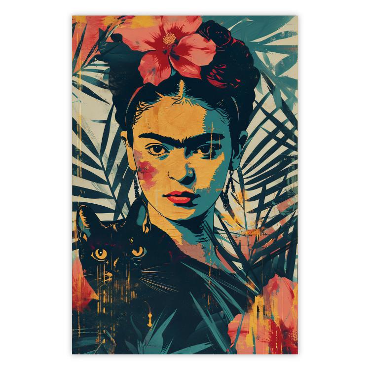 Poster Tropical Frida - A Portrait of the Painter Holding a Black Cat