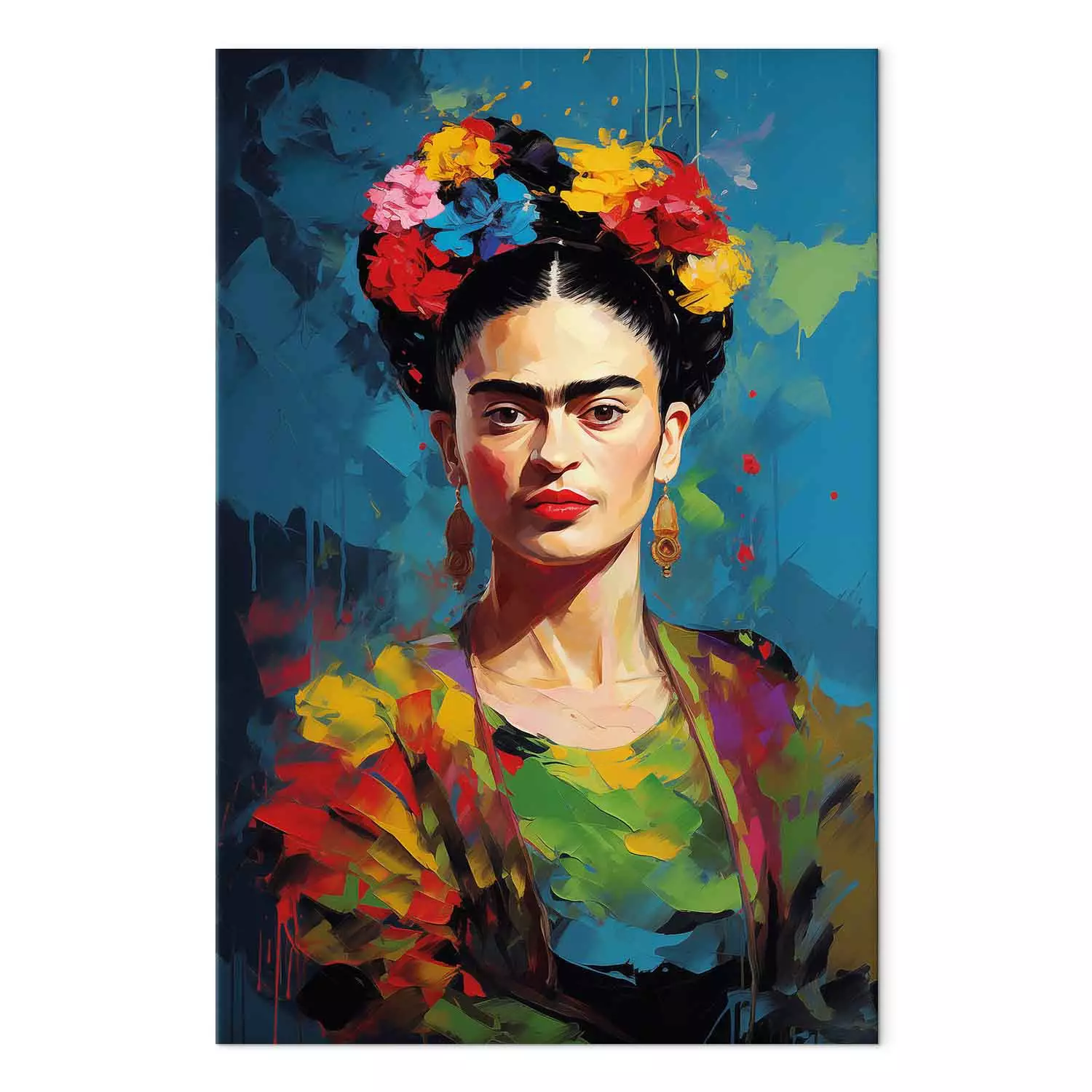 Large canvas print Frida Kahlo - Colorful Portrait With Visible Brushstrokes