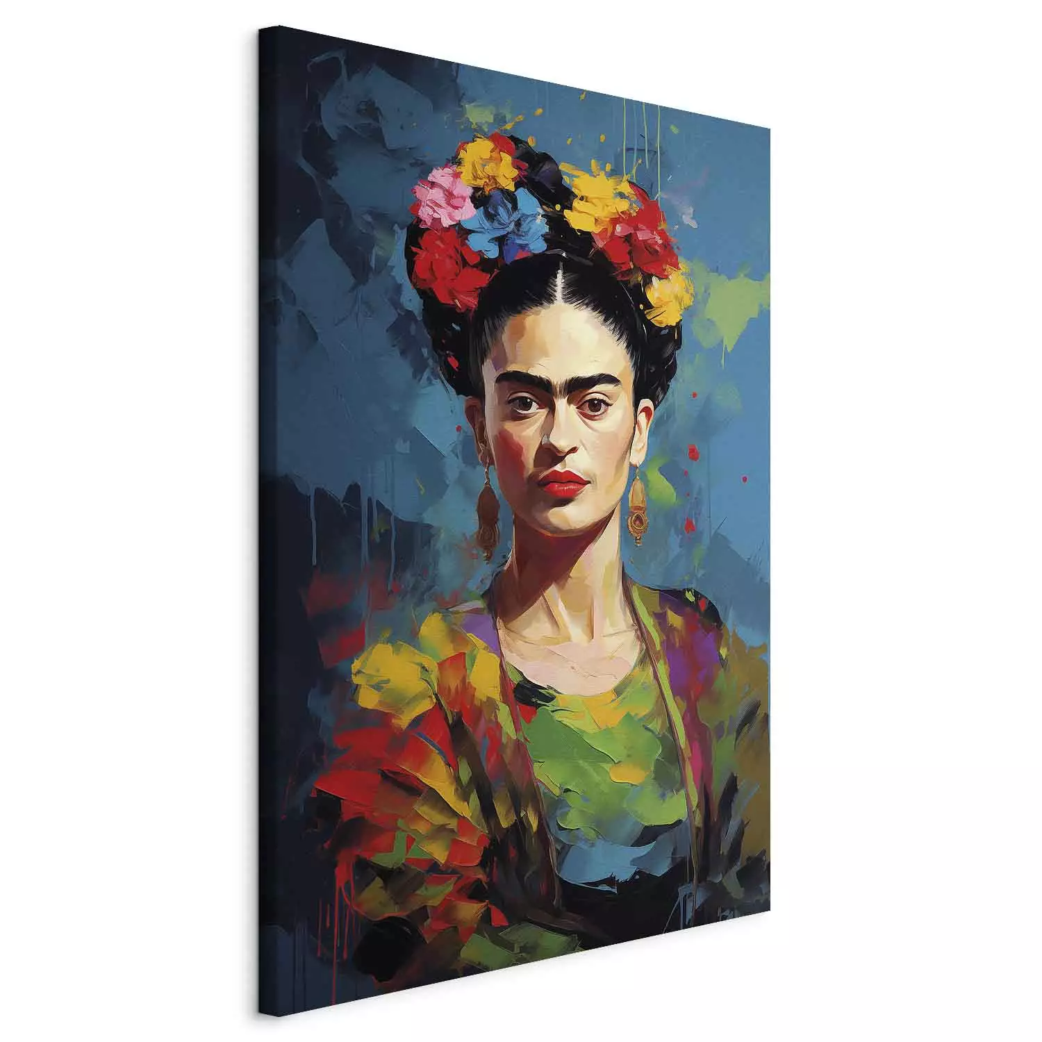 Large canvas print Frida Kahlo - Colorful Portrait With Visible Brushstrokes