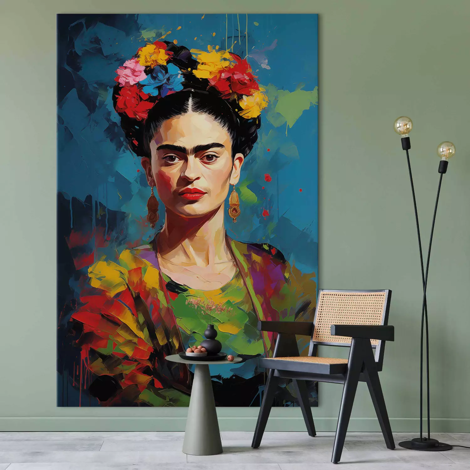 Large canvas print Frida Kahlo - Colorful Portrait With Visible Brushstrokes