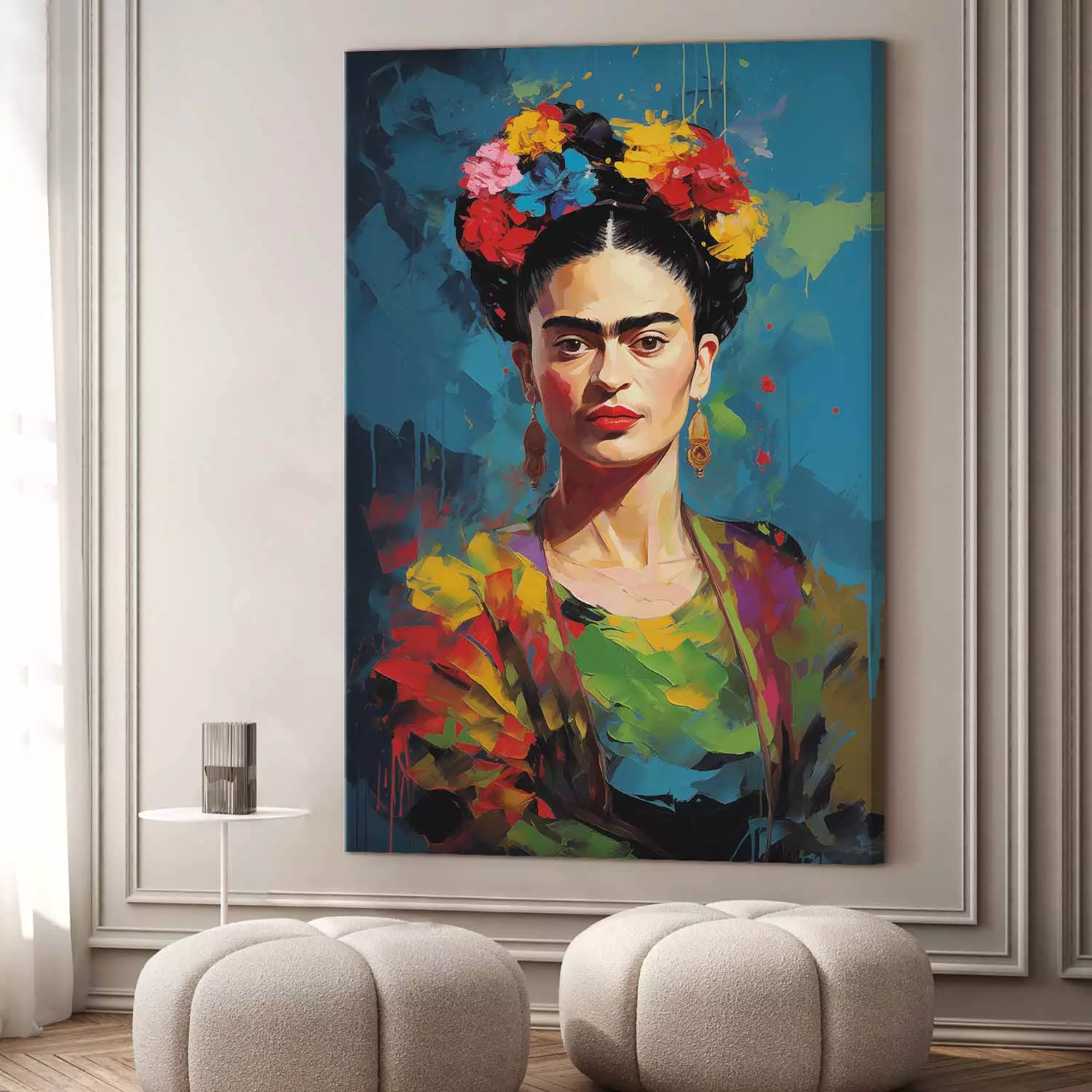 Large canvas print Frida Kahlo - Colorful Portrait With Visible Brushstrokes